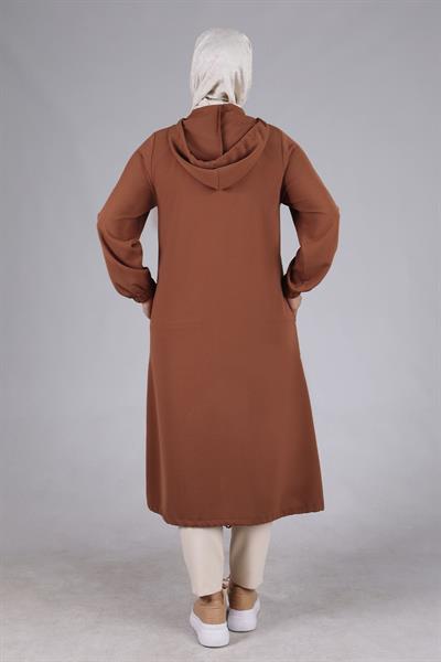 Behrem Büyük Beden Kapüşonlu Kap Kahve OTW2530