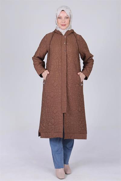 Behrem Büyük Beden Kapüşonlu Kap Kakao OTW25105