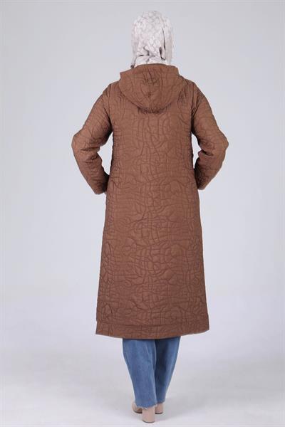 Behrem Büyük Beden Kapüşonlu Kap Kakao OTW25105