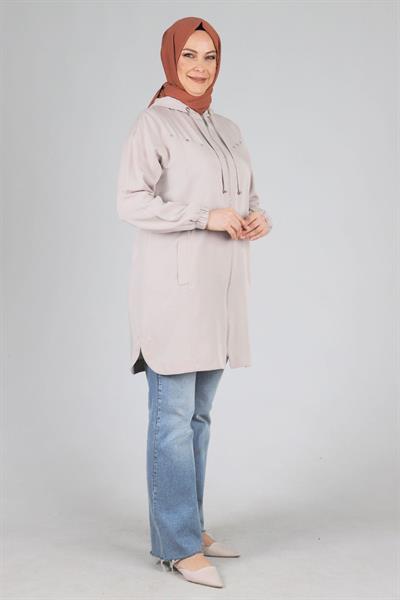 Behrem Büyük Beden Kapüşonlu Spor Kap Taş OTW25085