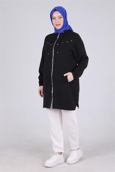 Behrem Büyük Beden Kapüşonlu Spor Kap Siyah OTW25085