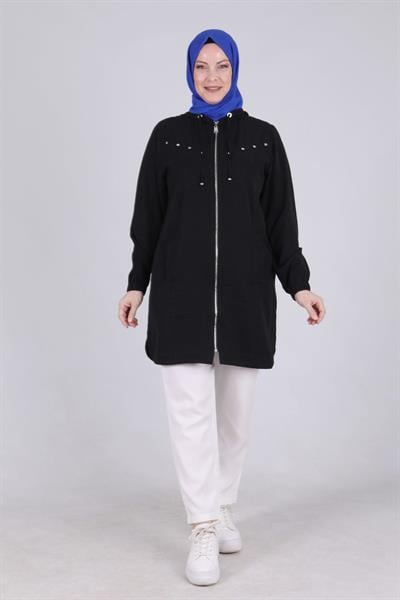 Behrem Büyük Beden Kapüşonlu Spor Kap Siyah OTW25085