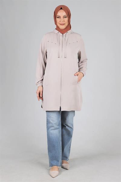 Behrem Büyük Beden Kapüşonlu Spor Kap Taş OTW25085