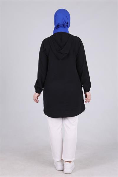 Behrem Büyük Beden Kapüşonlu Spor Kap Siyah OTW25085
