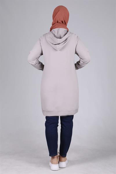 Behrem Büyük Beden Kapüşonlu Tunik Gri OTW2042