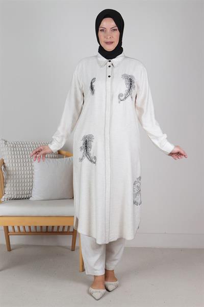 Behrem Büyük Beden Keten Kap Bej OTW25070