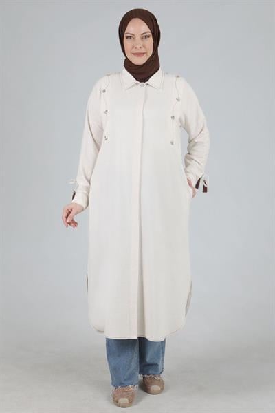 Behrem Büyük Beden Keten Kap Bej OTW25092