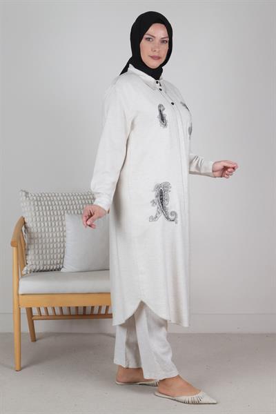 Behrem Büyük Beden Keten Kap Bej OTW25070