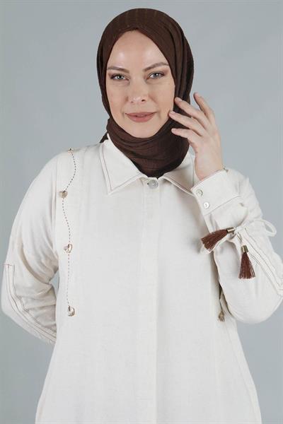Behrem Büyük Beden Keten Kap Bej OTW25092