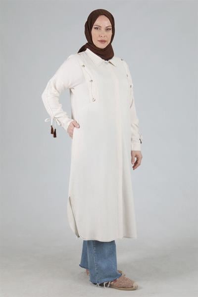 Behrem Büyük Beden Keten Kap Bej OTW25092