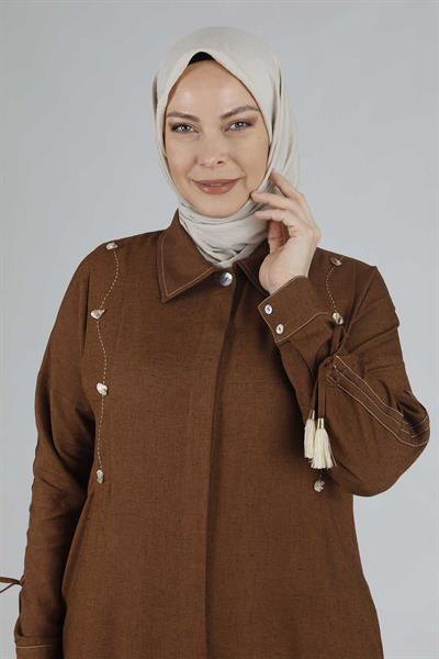 Behrem Büyük Beden Keten Kap Kahve OTW25092