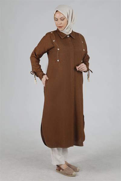 Behrem Büyük Beden Keten Kap Kahve OTW25092