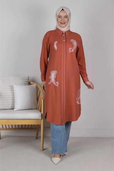 Behrem Büyük Beden Keten Kap Şeftali OTW25070