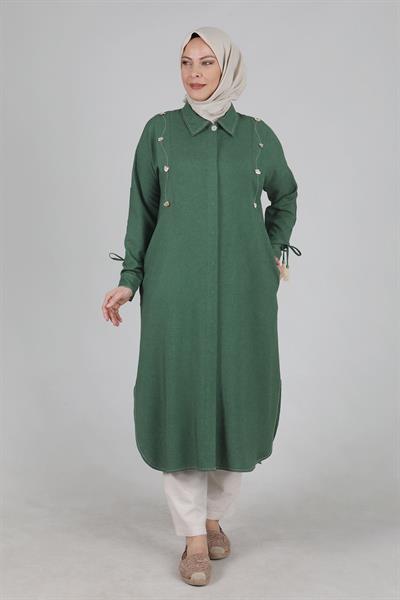 Behrem Büyük Beden Keten Kap Yeşil OTW25092