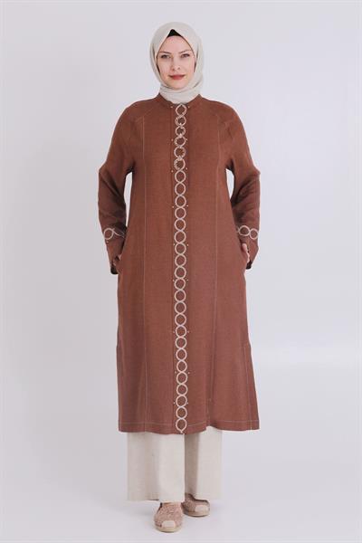 Behrem Büyük Beden Keten Takım Kahve-Bej OTW35120