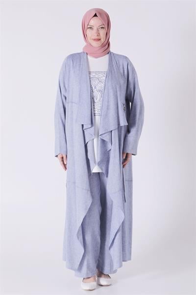 Behrem Büyük Beden Keten Üçlü Takım İndigo OTW70015