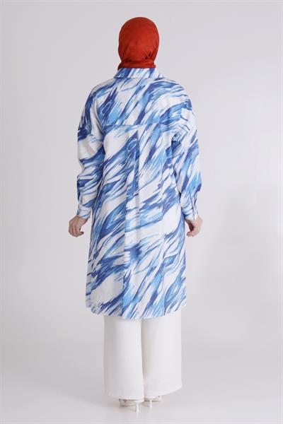 Behrem Büyük Beden Modal Desenli Tunik Mavi OTW23031