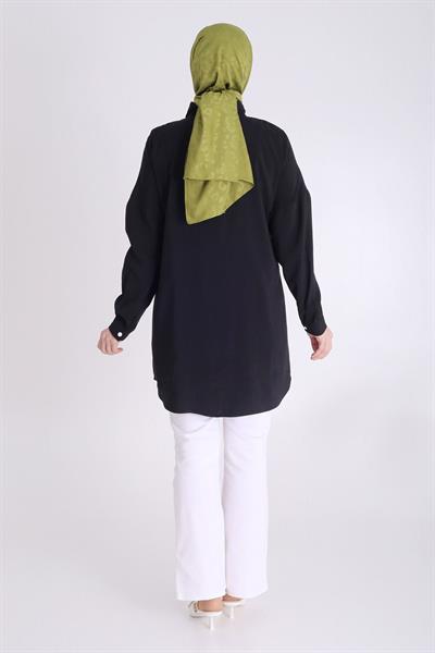 Behrem Büyük Beden Nakış Detaylı Tunik Siyah OTW2350
