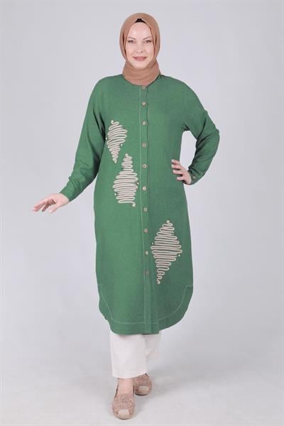 Behrem Büyük Beden Nakış İşlemeli Kap Yeşil OTW25096