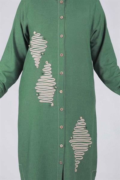 Behrem Büyük Beden Nakış İşlemeli Kap Yeşil OTW25096