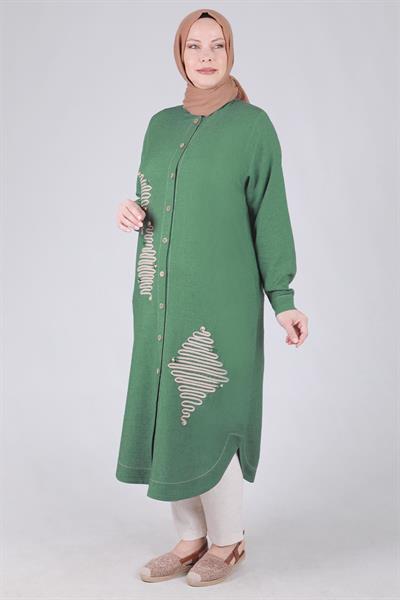 Behrem Büyük Beden Nakış İşlemeli Kap Yeşil OTW25096