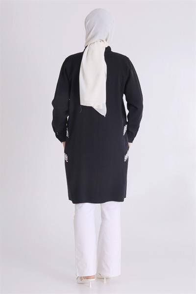 Behrem Büyük Beden Nakışlı Tunik Siyah OTW23028