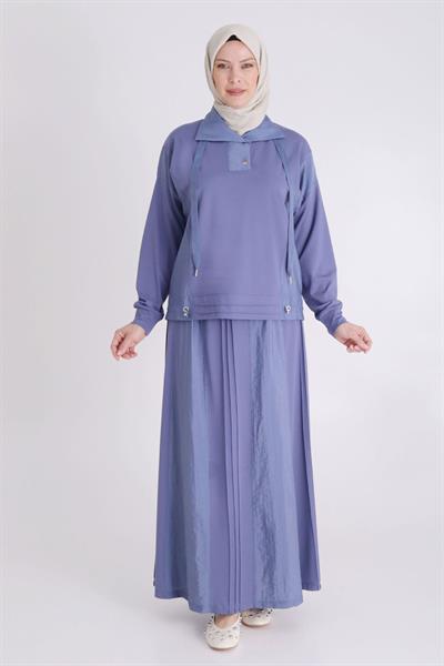 Behrem Büyük Beden Örme Etekli Takım Morcivert OTW35132