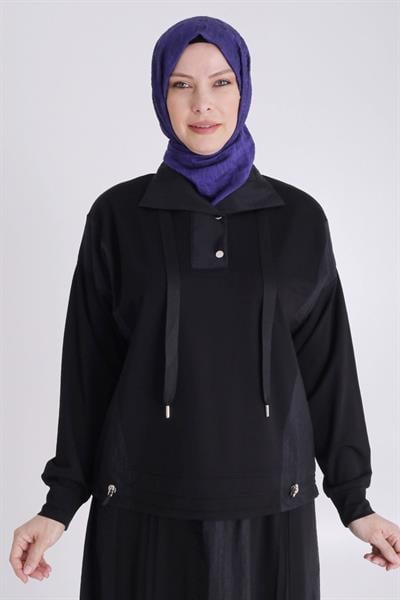 Behrem Büyük Beden Örme Etekli Takım Siyah OTW35132