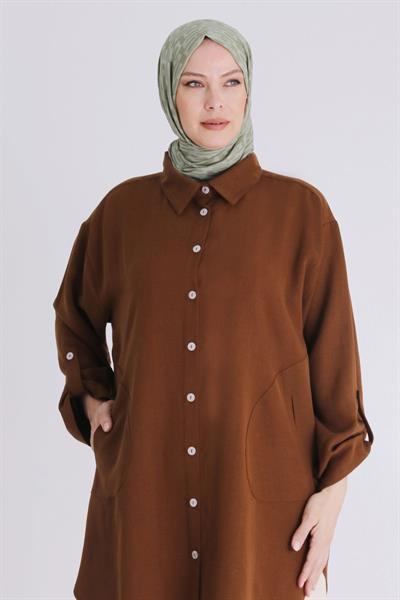 Behrem Büyük Beden Oversize Tunik Tarçın OTW2346