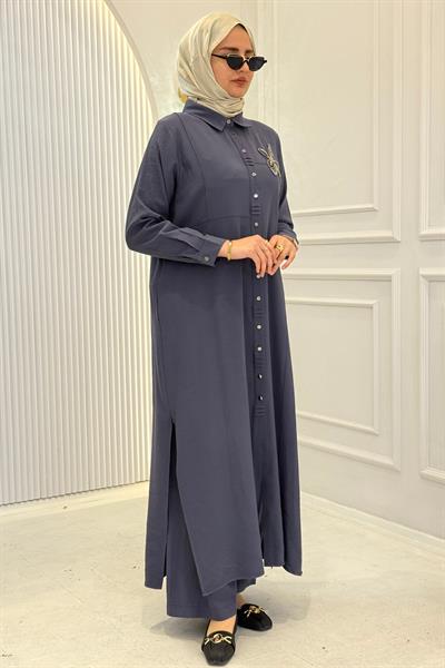 Behrem Büyük Beden Pantolonlu Takım Duman Mavi OTW3561