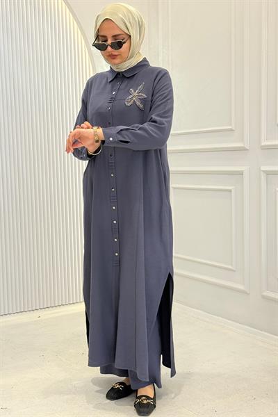 Behrem Büyük Beden Pantolonlu Takım Duman Mavi OTW3561