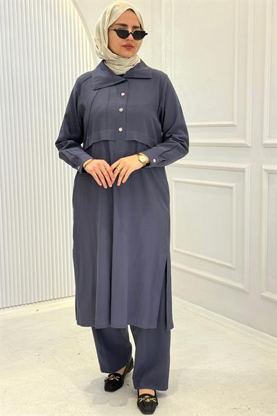 Behrem Büyük Beden Pantolonlu Takım Duman Mavi OTW3560