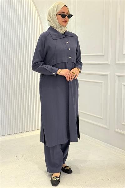 Behrem Büyük Beden Pantolonlu Takım Duman Mavi OTW3560
