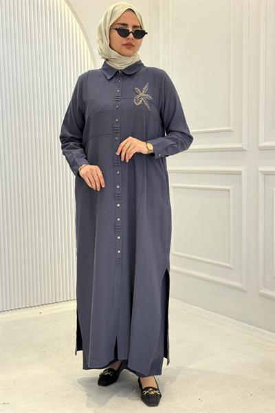 Behrem Büyük Beden Pantolonlu Takım Duman Mavi OTW3561