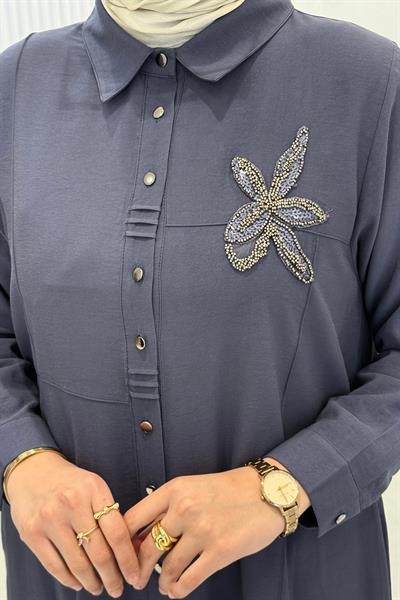 Behrem Büyük Beden Pantolonlu Takım Duman Mavi OTW3561