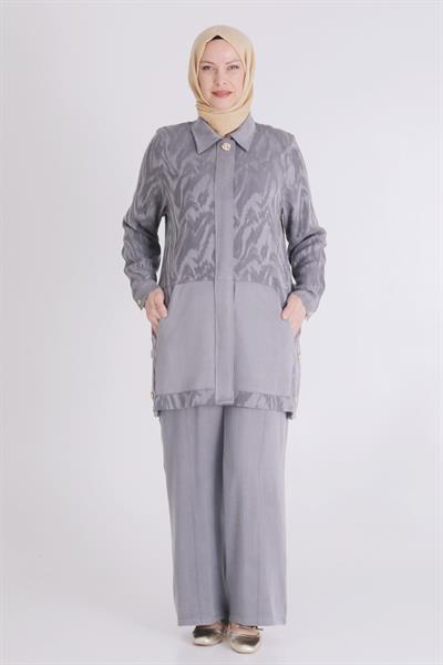 Behrem Büyük Beden Pantolonlu Takım Gri OTW35122