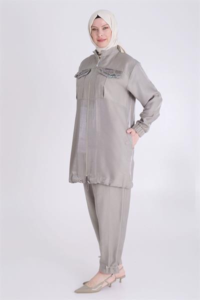 Behrem  Büyük Beden Pantolonlu Takım Gri OTW35129