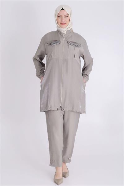 Behrem  Büyük Beden Pantolonlu Takım Gri OTW35129