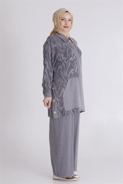 Behrem Büyük Beden Pantolonlu Takım Gri OTW35122