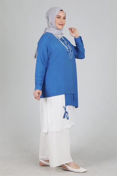 Behrem Büyük Beden Pantolonlu Takım İndigo OTW35098