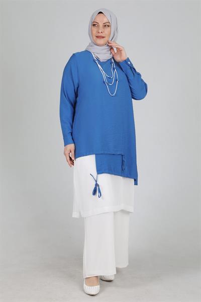 Behrem Büyük Beden Pantolonlu Takım İndigo OTW35098