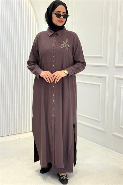 Behrem Büyük Beden Pantolonlu Takım Kakao OTW3561