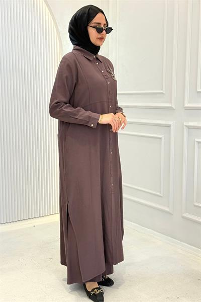 Behrem Büyük Beden Pantolonlu Takım Kakao OTW3561