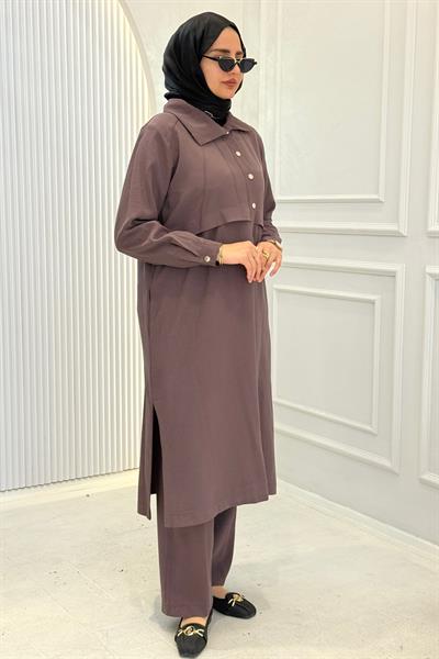 Behrem Büyük Beden Pantolonlu Takım Kakao OTW3560