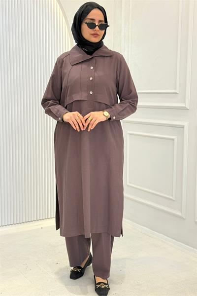 Behrem Büyük Beden Pantolonlu Takım Kakao OTW3560