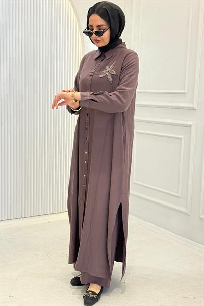 Behrem Büyük Beden Pantolonlu Takım Kakao OTW3561