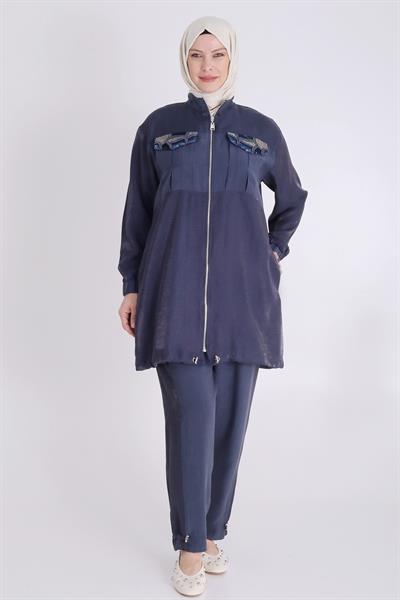 Behrem  Büyük Beden Pantolonlu Takım Lacivert OTW35129