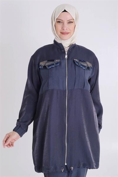 Behrem  Büyük Beden Pantolonlu Takım Lacivert OTW35129