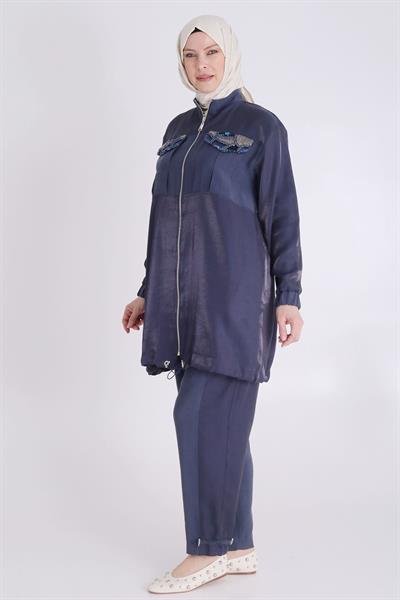 Behrem  Büyük Beden Pantolonlu Takım Lacivert OTW35129