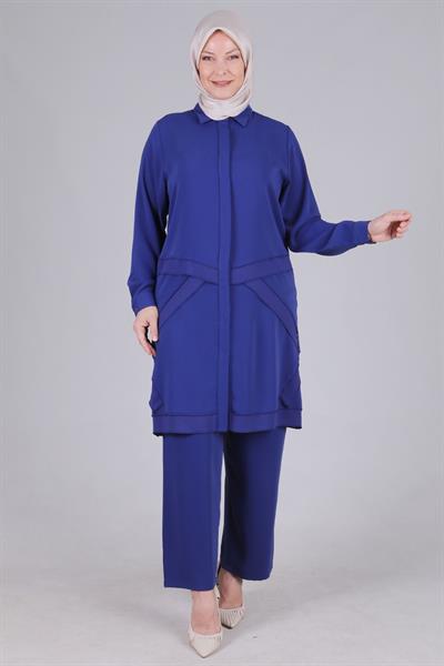 Behrem Büyük Beden Pantolonlu Takım Morcivert OTW35105